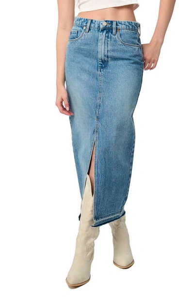 Shop Blanknyc High Waist Front Slit Denim Skirt In Double Duty