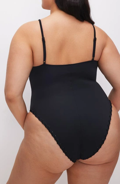 Shop Good American Whip Stitch One-piece Swimsuit In Black001