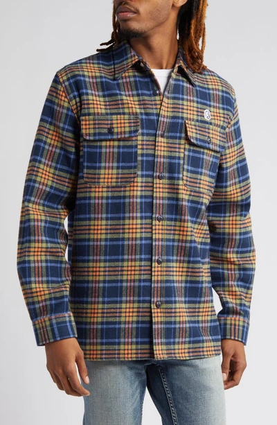 Shop Billionaire Boys Club Contact Plaid Logo Appliqué Flannel Overshirt In Maritime