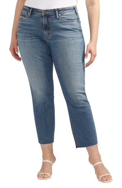 Shop Silver Jeans Co. Most Wanted Raw Hem Mid Rise Straight Leg Jeans In Indigo