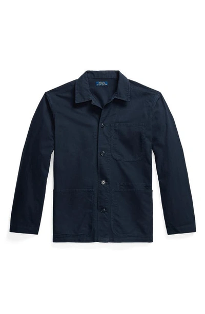 Shop Polo Ralph Lauren Solid Cotton Shirt Jacket In Rl Navy
