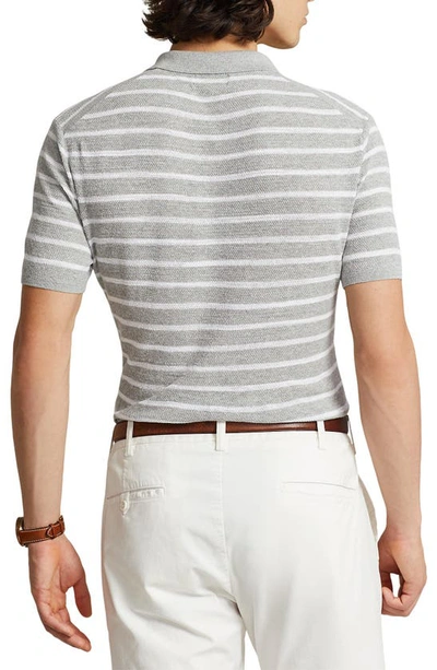 Shop Polo Ralph Lauren Stripe Johnny Collar Cotton & Linen Polo Sweater In Andover Heather Combo