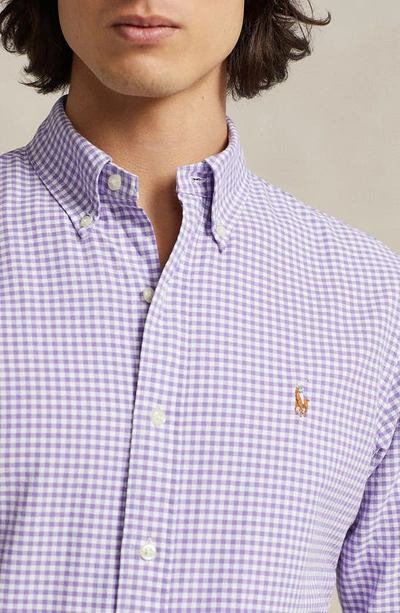 Shop Polo Ralph Lauren Gingham Cotton Oxford Button-down Shirt In Cactus Purple/ White