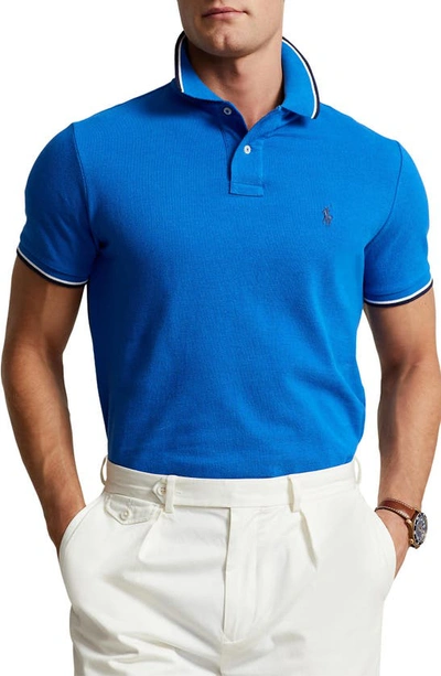 Shop Polo Ralph Lauren Tipped Cotton Piqué Polo In Heritage Blue