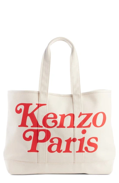 Shop Kenzo Large Verdy Logo Cotton Canvas Tote In Ecru