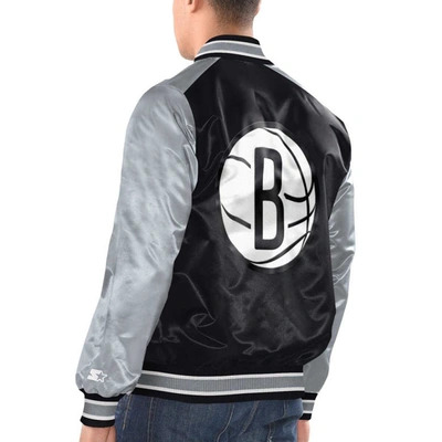 Shop Starter Black/silver Brooklyn Nets Renegade Satin Full-snap Varsity Jacket