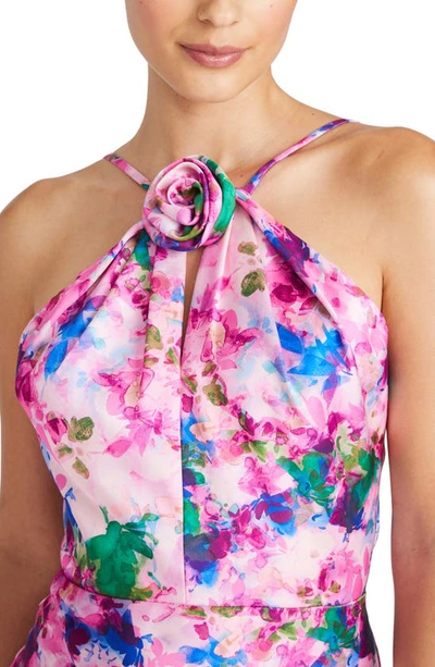 ml Monique Lhuillier Violette Satin Long Dress In Waterlily Floral