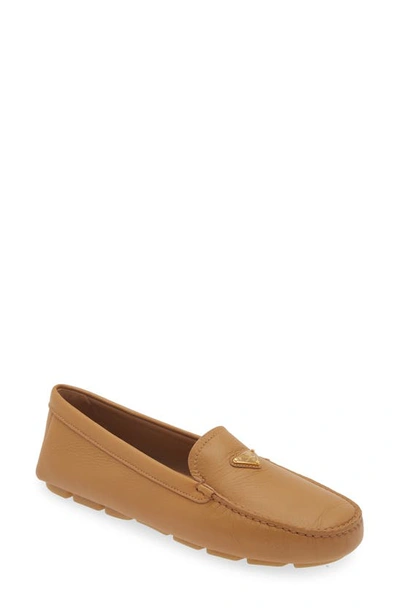 Shop Prada Triangle Logo Driving Loafer In Natural
