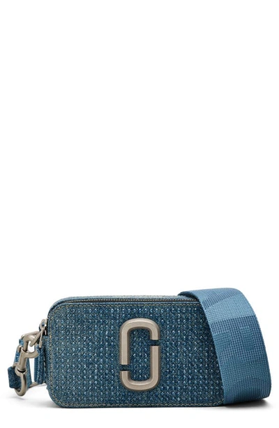 Shop Marc Jacobs The Crystal Denim Snapshot Crossbody Bag In Light Blue Crystal