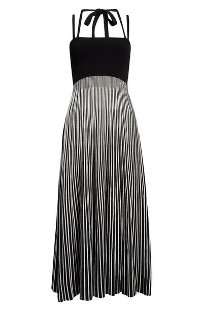 Shop Maria Mcmanus Crema Stripe Double Strap Halter Sweater Dress In Black Stripe