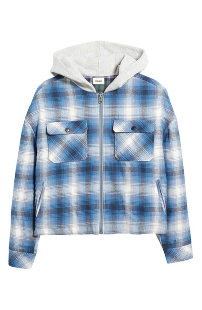 Shop Elwood Oversize Plaid Flannel Hooded Zip Jacket In Blue Shadow Plaid