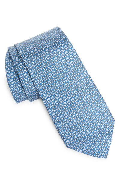 Shop Ferragamo Gancini Silk Tie In Azzurro/ Avorio