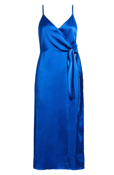 Shop Chelsea28 Side Tie Satin Dress In Blue Marmara