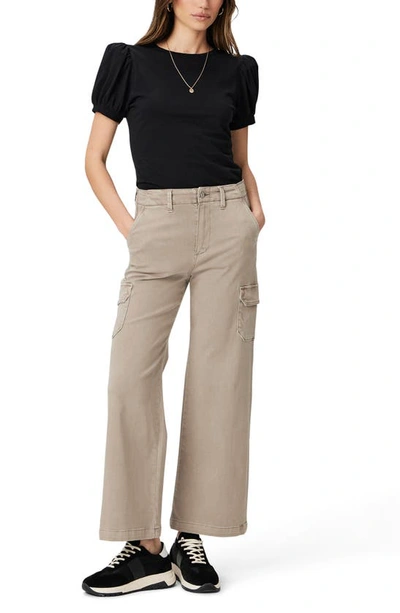 Shop Paige Carly High Waist Ankle Wide Leg Cargo Pants In Vintage Moss Taupe