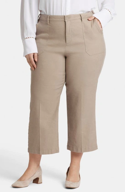 Shop Nydj Utility Wide Leg Capri Linen Blend Pants In Saddlewood