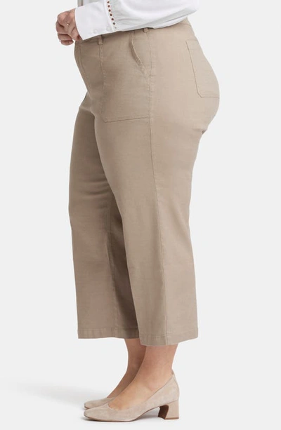 Shop Nydj Utility Wide Leg Capri Linen Blend Pants In Saddlewood