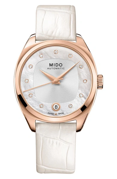Shop Mido Belluna Royal Lady Watch & Fabric Watchband Gift Set, 33mm In Silver/ Rose Gold/ Multi