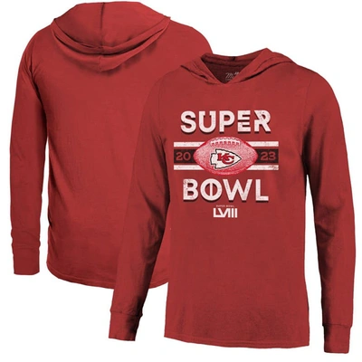 Shop Majestic Threads  Red Kansas City Chiefs Super Bowl Lviii Tri-blend Soft Hand Long Sleeve Hoodie T-s