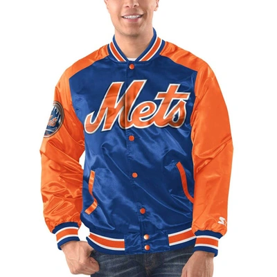 Shop Starter Royal/orange New York Mets Varsity Satin Full-snap Jacket