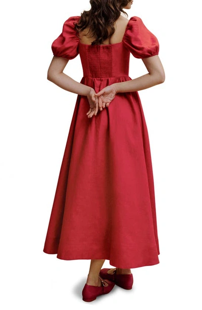 Shop Reformation Marella Puff Sleeve Linen Dress In Cherry