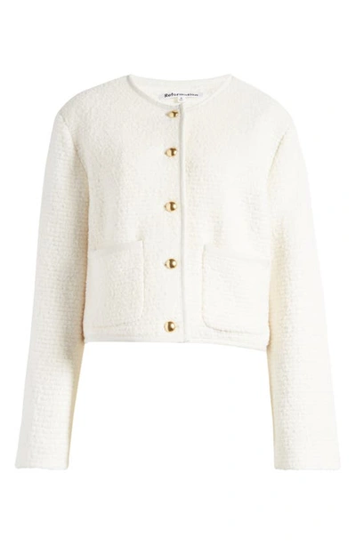 Shop Reformation Dale Fleece Crop Jacket In Cream