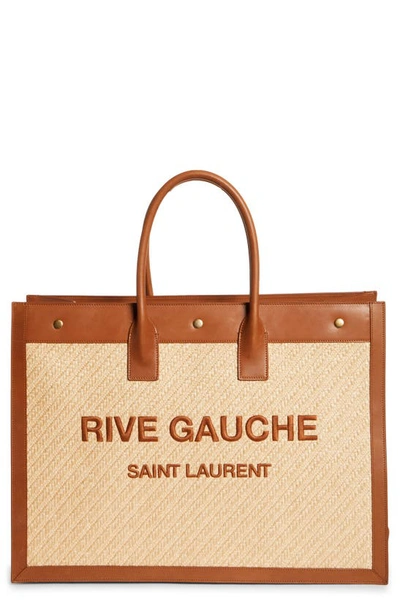 Shop Saint Laurent Large Rive Gauche Logo Canvas Tote In Natural Sand