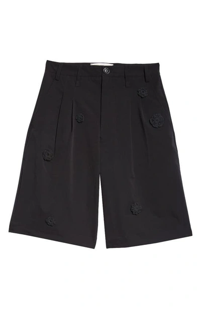 Shop Song For The Mute Floral Appliqué Tailored Shorts In Black