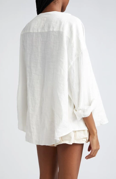 Shop R13 Twisted Neck Linen Blend Button-up Shirt In White