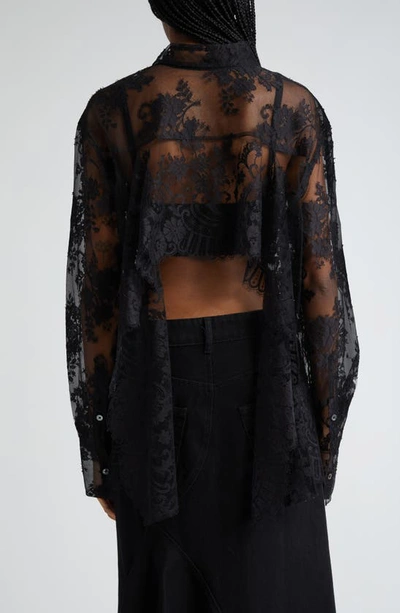 Shop Monse Open Back Sheer Floral Lace Top In Black