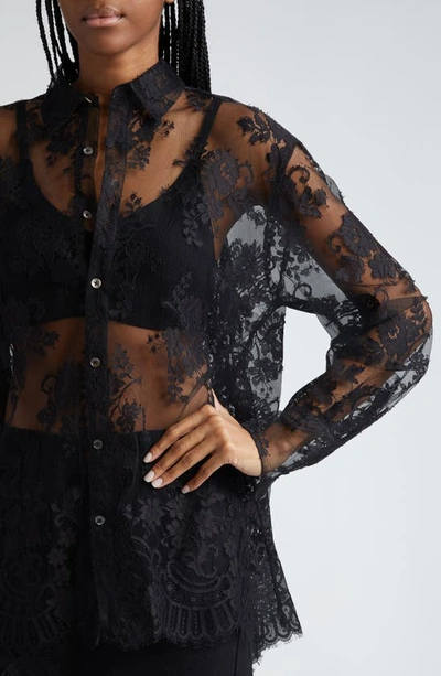 Shop Monse Open Back Sheer Floral Lace Top In Black