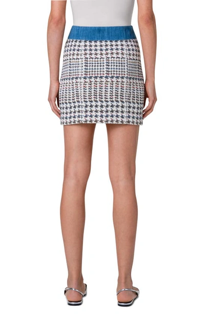 Akris Punto Mixed-media Houndstooth Jacquard Mini Skirt In Denim-multicolor