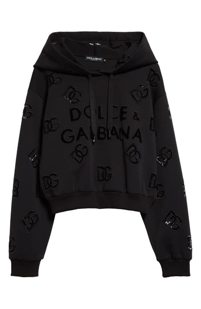 Shop Dolce & Gabbana Eyelet Logo Cotton Blend Hoodie In Nero