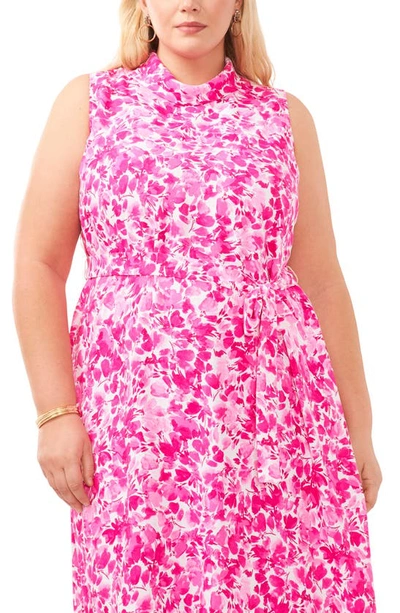 Shop Vince Camuto Floral Sleeveless Midi Dress In Hot Pink