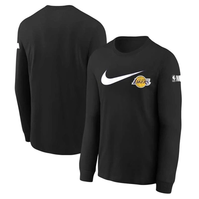 Shop Nike Youth  Black Los Angeles Lakers Swoosh Long Sleeve T-shirt
