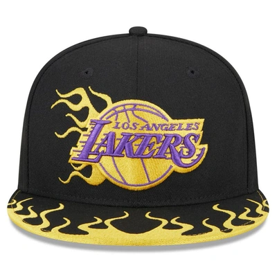 Shop New Era Black Los Angeles Lakers  Rally Drive Flames 9fifty Snapback Hat