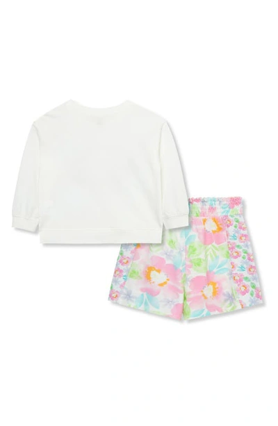 Shop Peek Aren't You Curious Kids' Watercolor Floral Graphic Top & Print Shorts Set In Off-white
