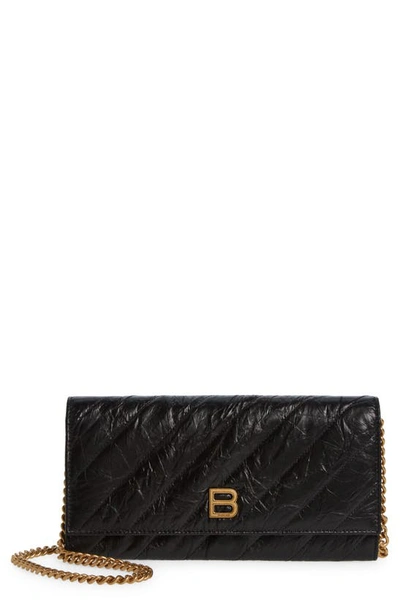 Shop Balenciaga Crush Crossbody Wallet On A Chain In Black