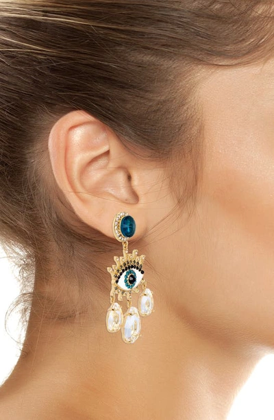 Shop Kurt Geiger Evil Eye Chandelier Earrings In Crystal