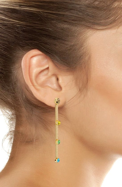 Shop Kurt Geiger Rainbow Crystal Snake Chain Linear Earrings In Multi