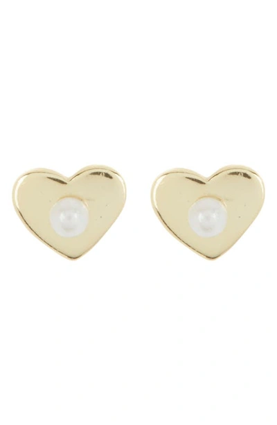 Shop Argento Vivo Sterling Silver Imitation Pearl Heart Stud Earrings In Gold