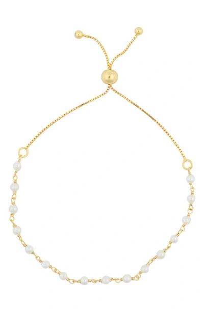 Shop Argento Vivo Sterling Silver Imitation Pearl Chain Slider Bracelet In Gold