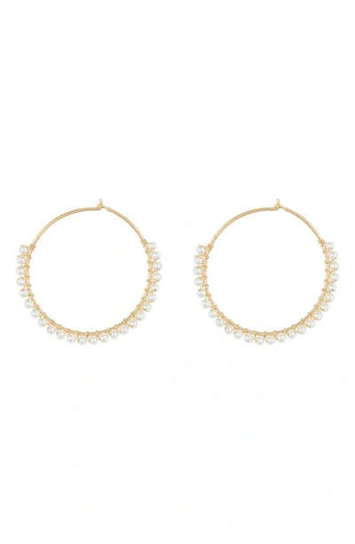 Shop Argento Vivo Sterling Silver Imitation Pearl Bead Hoop Earrings In Gold