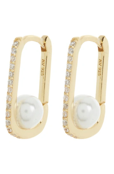 Shop Argento Vivo Sterling Silver Imitation Pearl Hoop Earrings In Gold