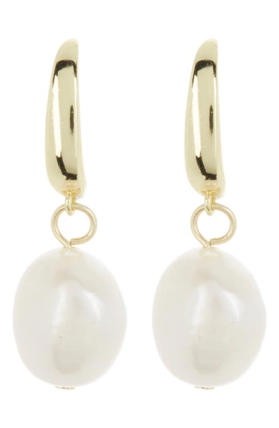 Shop Argento Vivo Sterling Silver Imitation Pearl Dangle Hoop Earrings In Gold