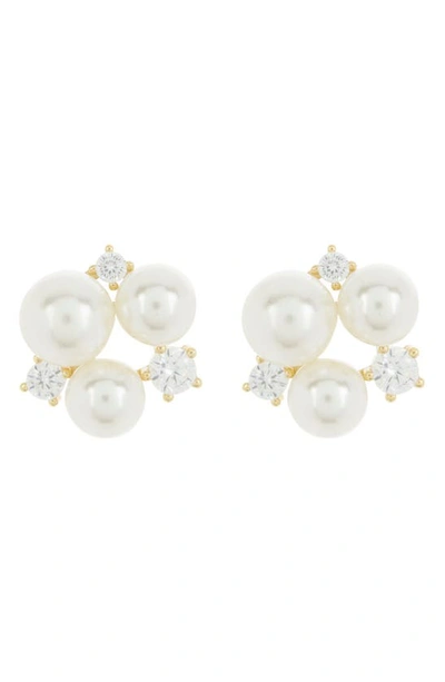 Shop Argento Vivo Sterling Silver Imitation Pearl & Crystal Cluster Stud Earrings In Gold