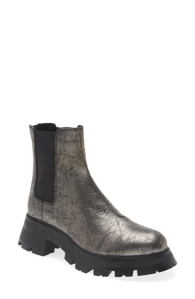 Shop Dkny Sasha Lug Chelsea Boot In Dark Gunmetal Cracked Leather