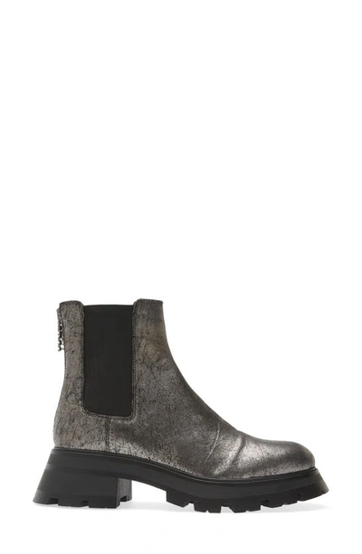 Dkny Sasha Slip On Boot Womens Leather Block Heel Chelsea Boots In Dark Gunmetal Cracked Leather