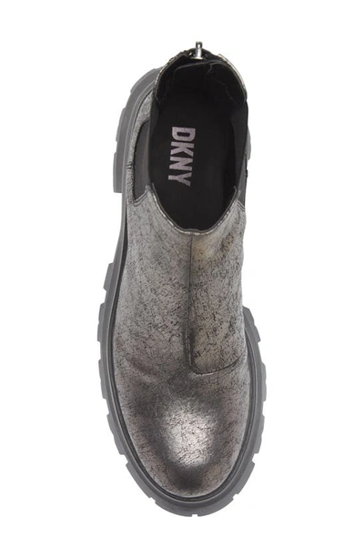 Shop Dkny Sasha Lug Chelsea Boot In Dark Gunmetal Cracked Leather