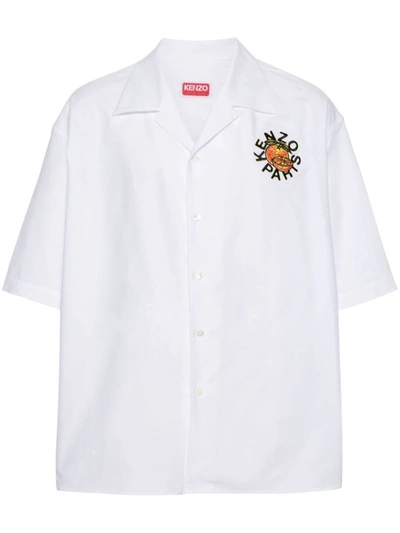Shop Kenzo Logo Embroidery Shirt In White