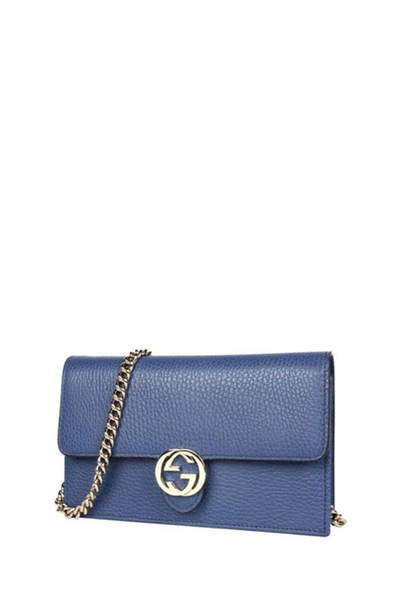 Gucci Interlocking Shoulder Bag Gg Small Blue Leather